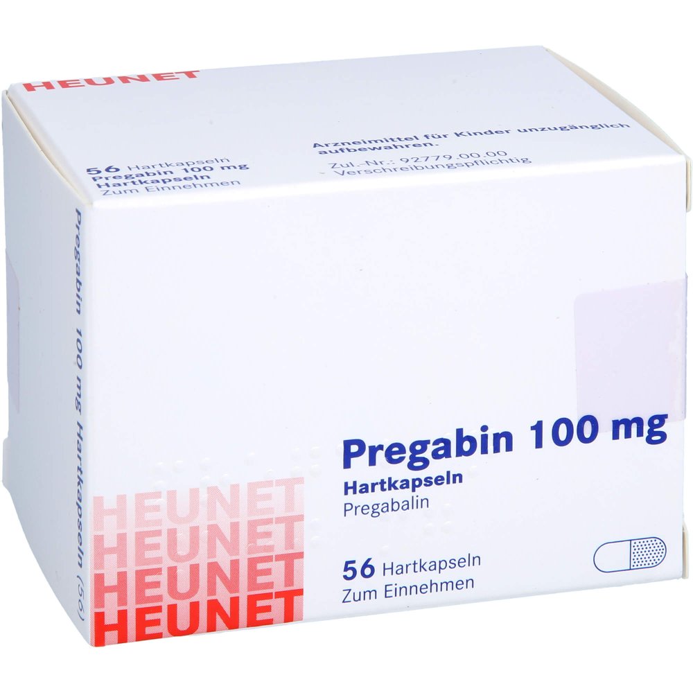 Das Produktfoto zeigt Pregabin 100 Mg Hartkapseln Heunet (56 stk) PZN 15303893