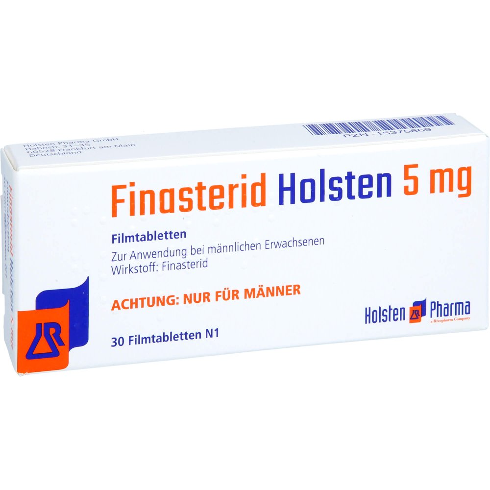 Das Produktfoto zeigt Finasterid Holsten 5 Mg Filmtabletten (30 stk) PZN 15375869