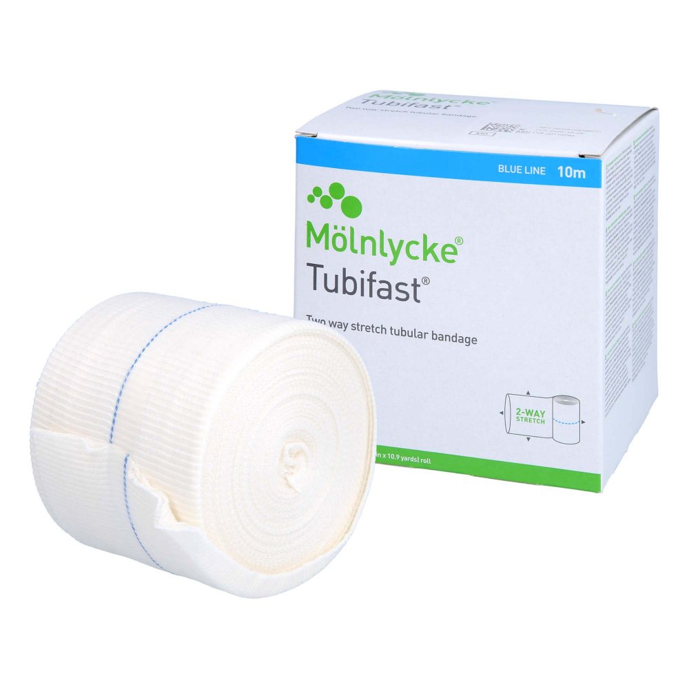 Das Produktfoto zeigt Tubifast 2-Way Stretch 7,5 Cmx10 M Blau (1 stk) PZN 15378661
