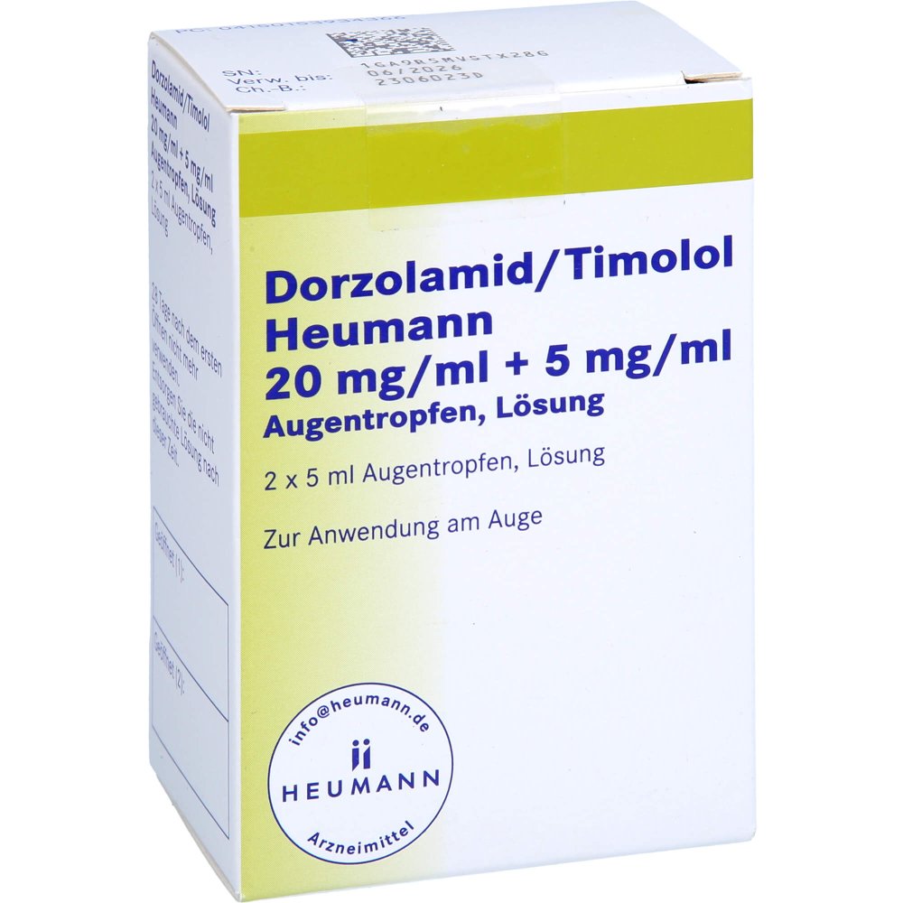 Das Produktfoto zeigt Dorzolamid/Timolol Heumann 20 Mg/Ml+5 Mg/Ml Atr (2X5 ml) PZN 15393436