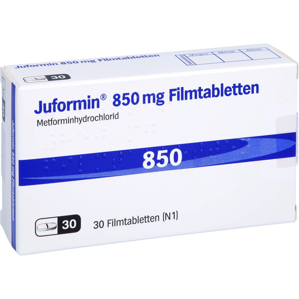 Das Produktfoto zeigt Juformin 850 Mg Filmtabletten (30 stk) PZN 15398327