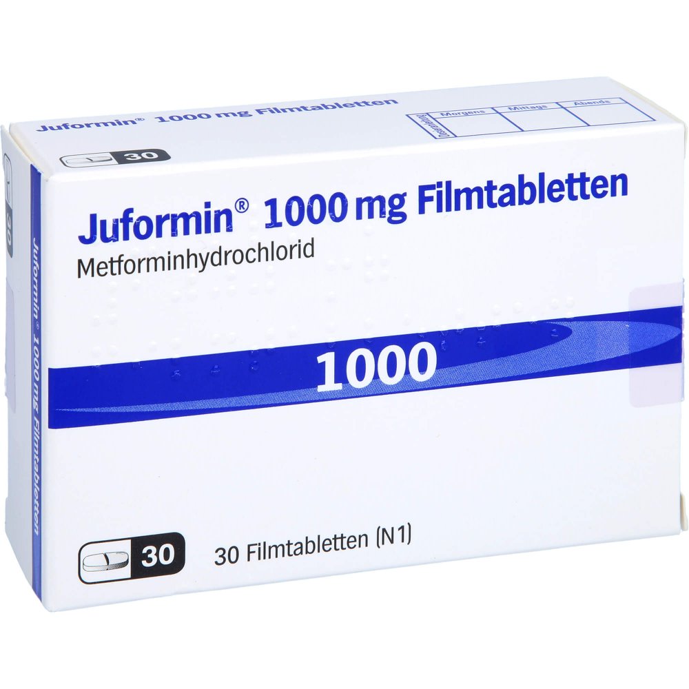 Das Produktfoto zeigt Juformin 1.000 Mg Filmtabletten (30 stk) PZN 15398333