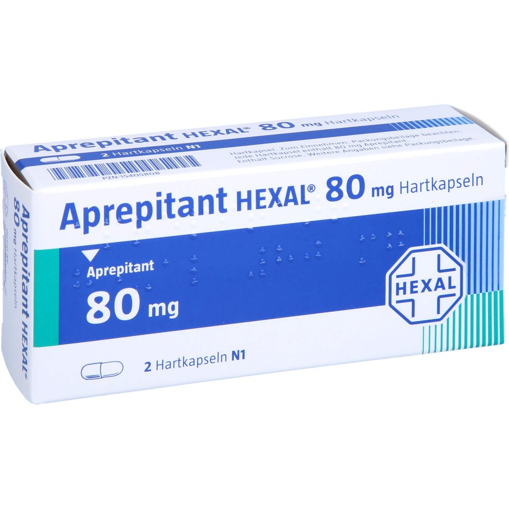 Das Produktfoto zeigt Aprepitant Hexal 80 Mg Hartkapseln (2 stk) PZN 15405808