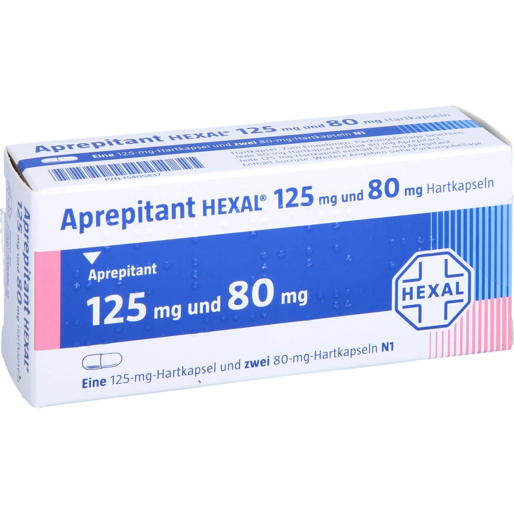Das Produktfoto zeigt Aprepitant Hexal 125 Mg Und 80 Mg Hartkapseln (3 stk) PZN 15405837