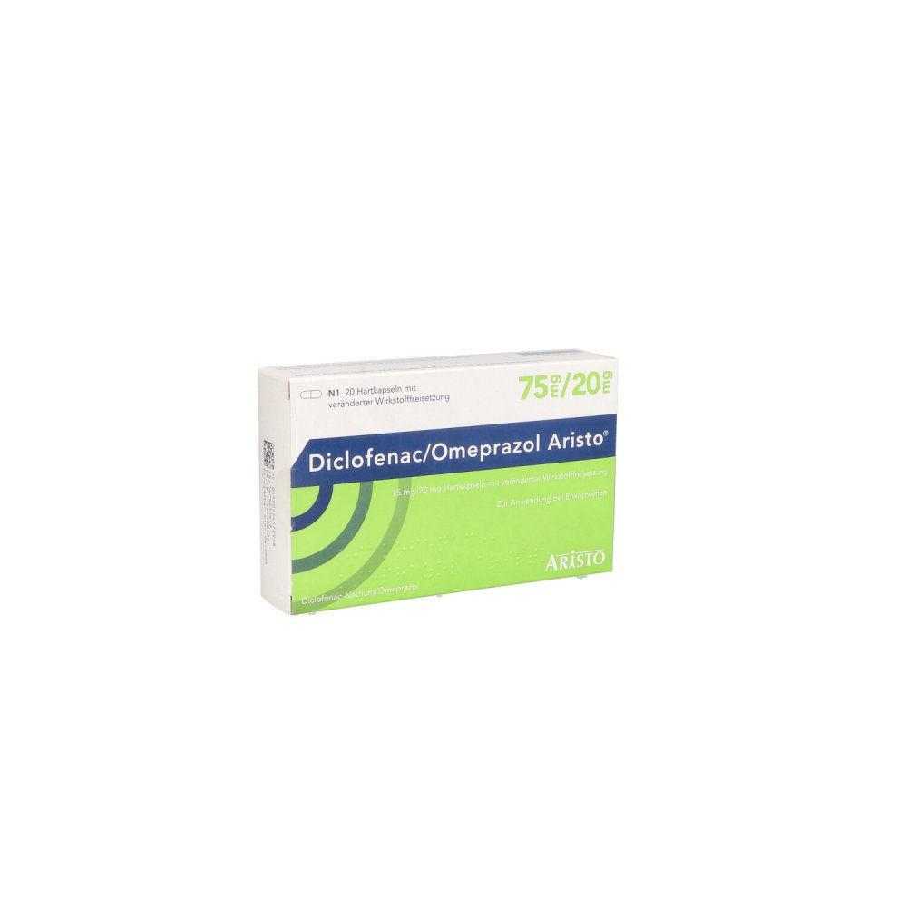 Das Produktfoto zeigt Diclofenac/Omeprazol Aristo 75 Mg/20 Mg Hvw (20 stk) PZN 15417295