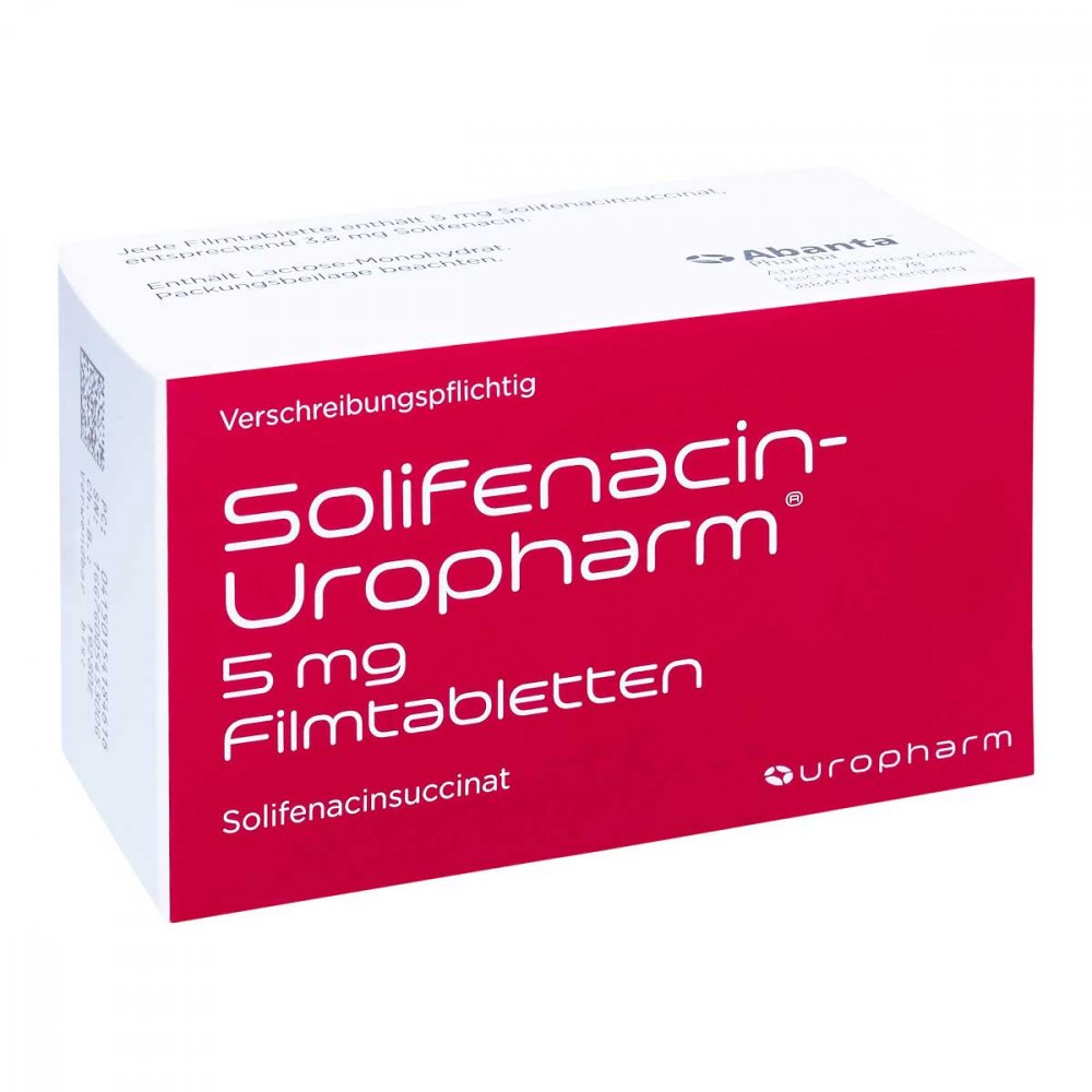 Das Produktfoto zeigt Solifenacin-Uropharm 5 Mg Filmtabletten (50 stk) PZN 15418461