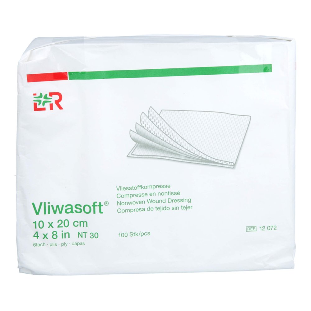 Das Produktfoto zeigt Vliwasoft Vlieskompressen Unsteril 10x20 Cm 6l. (100 stk) PZN 15431591