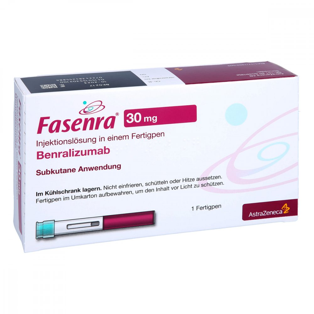 Das Produktfoto zeigt Fasenra 30 Mg Injektionslösung I.E.Fertigpen (1 stk) PZN 15530910