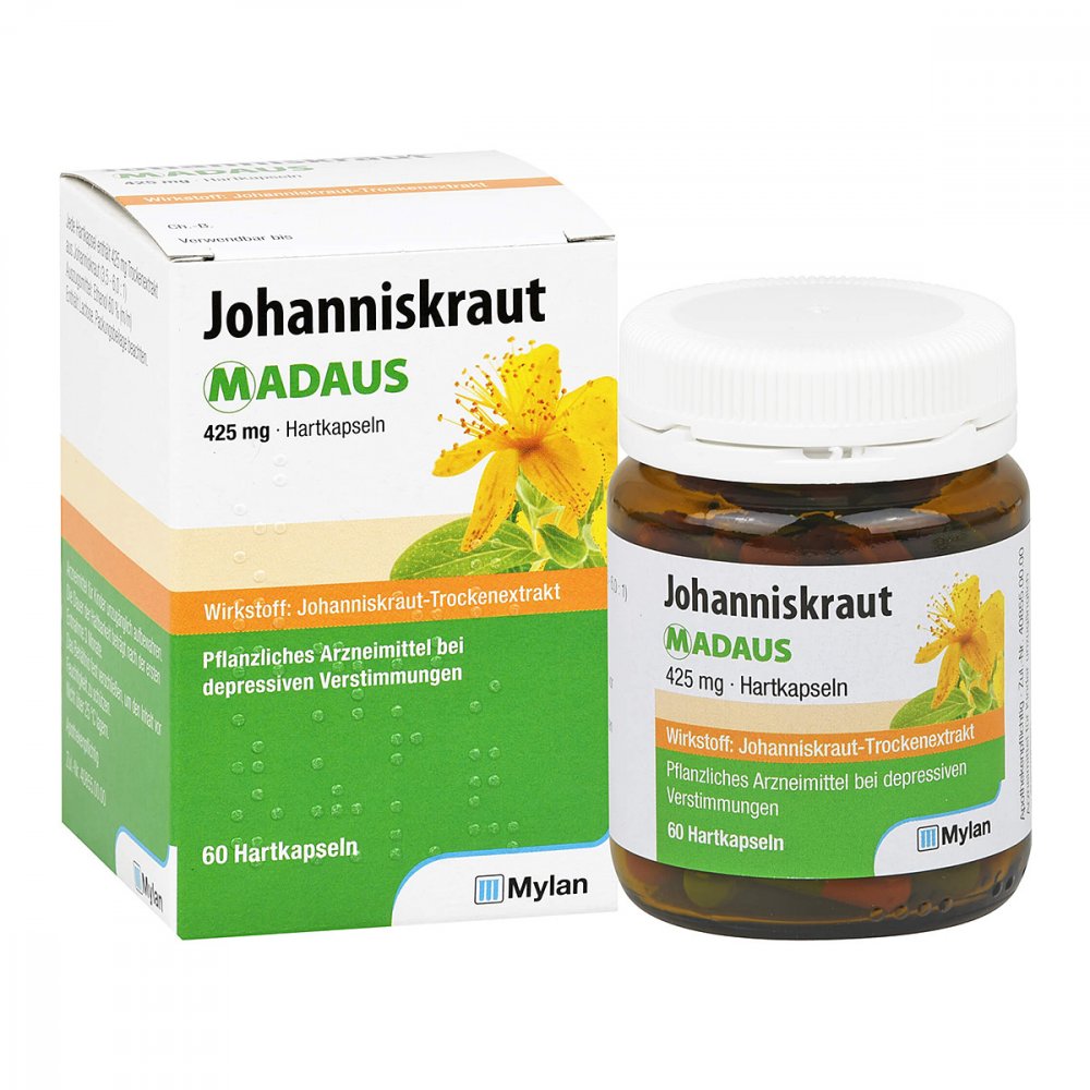 Das Produktfoto zeigt Johanniskraut Madaus 425 Mg Hartkapseln (60 stk) PZN 15580262
