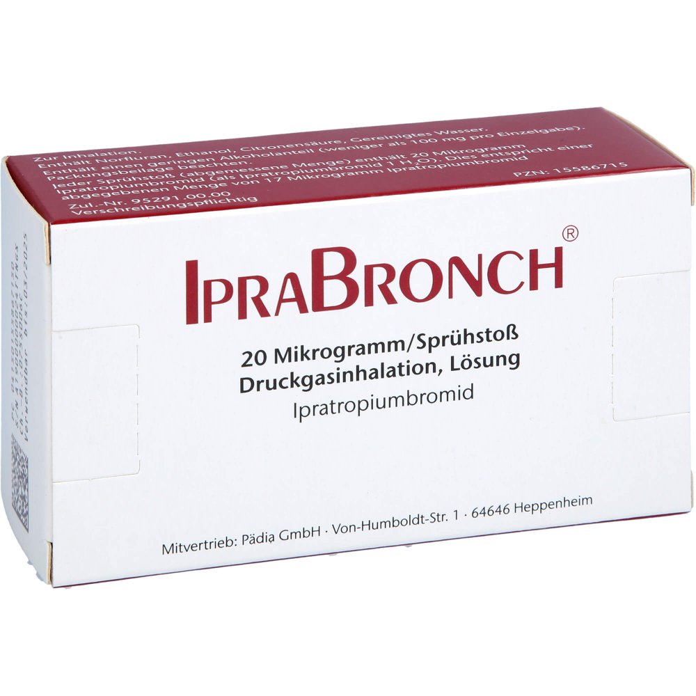 Das Produktfoto zeigt Iprabronch 20 Μg/Sprühstoß Druckgasinhalation Lsg. (1X10 ml) PZN 15586715