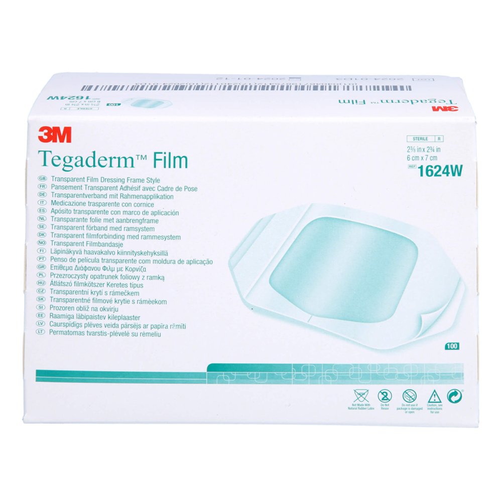 Das Produktfoto zeigt Tegaderm 3m Film 6x7 Cm 1624w (100 stk) PZN 15591521