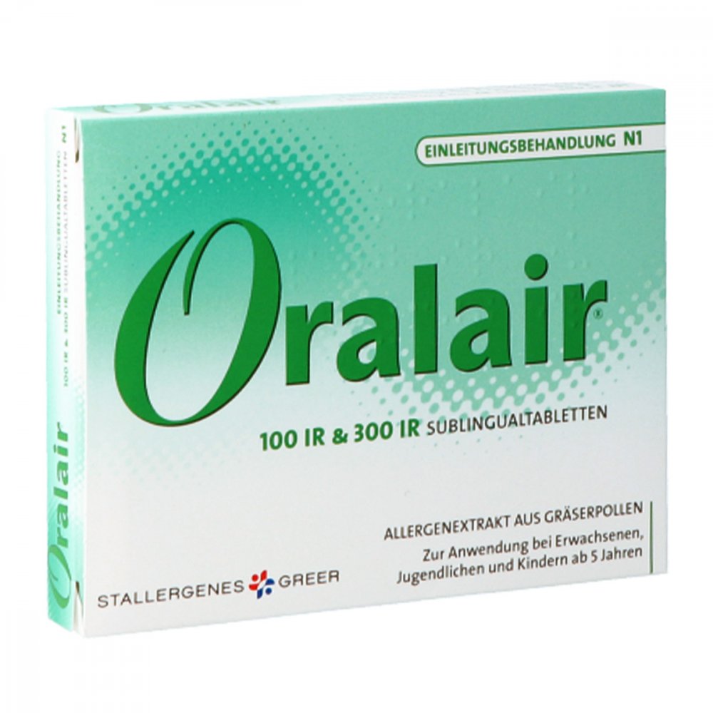 Das Produktfoto zeigt Oralair 5-Gräser Einleit.100/300 Ir Sublingualtab. (31 stk) PZN 15610572
