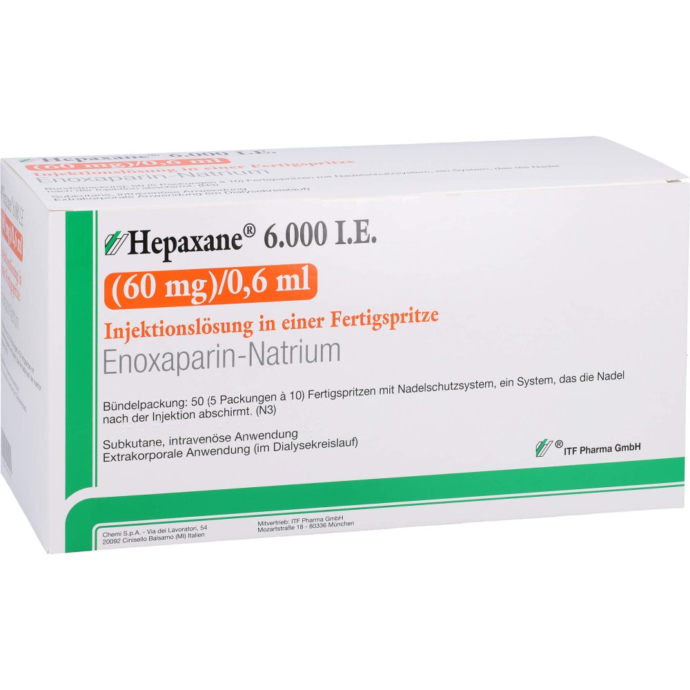 Hepaxane 6.000 I.E. 60 Mg/0,6 Ml Inj.-Lsg.I.E.Fs (50 stk)