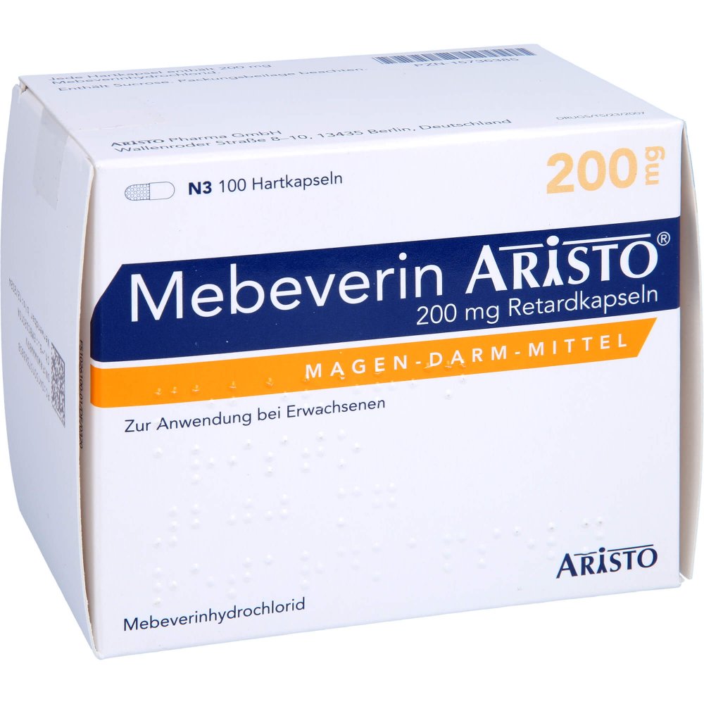 Das Produktfoto zeigt Mebeverin Aristo 200 Mg Retardkapseln (100 stk) PZN 15736385