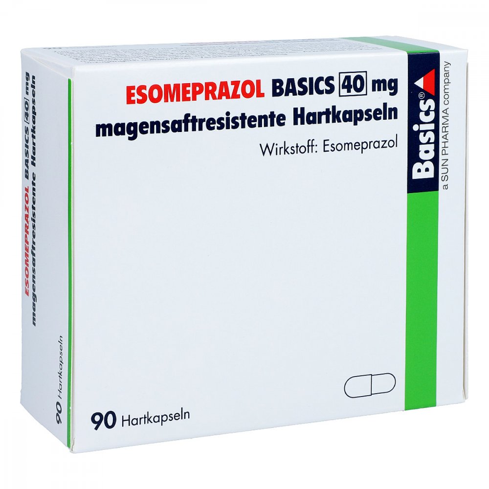 Das Produktfoto zeigt Esomeprazol Basics 40 Mg Magensaftres.Hartkapseln (90 stk) PZN 15744404