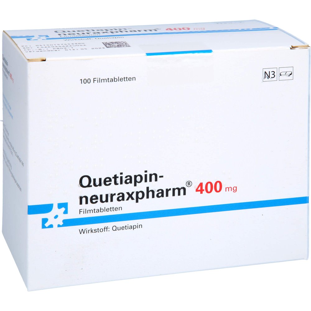 Das Produktfoto zeigt Quetiapin-Neuraxpharm 400 Mg Filmtabletten (100 stk) PZN 15745332