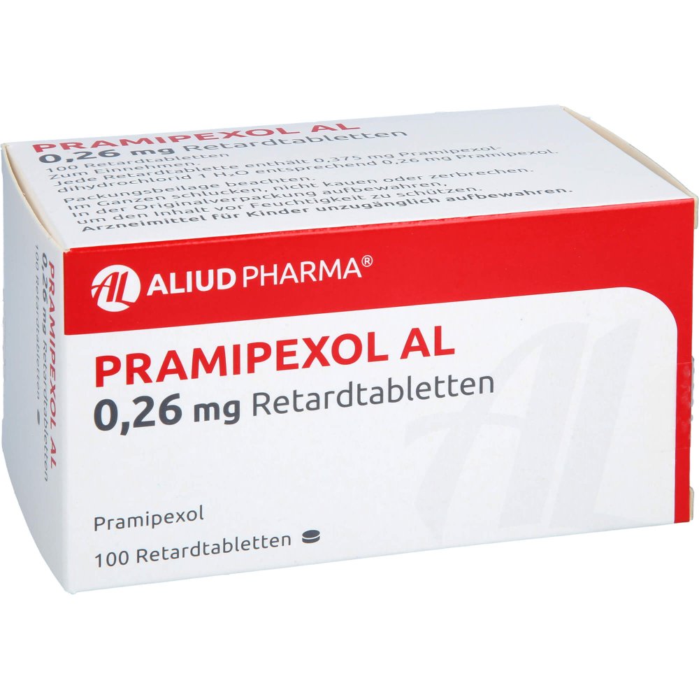 Das Produktfoto zeigt Pramipexol Al 0,26 Mg Retardtabletten (100 stk) PZN 15785550
