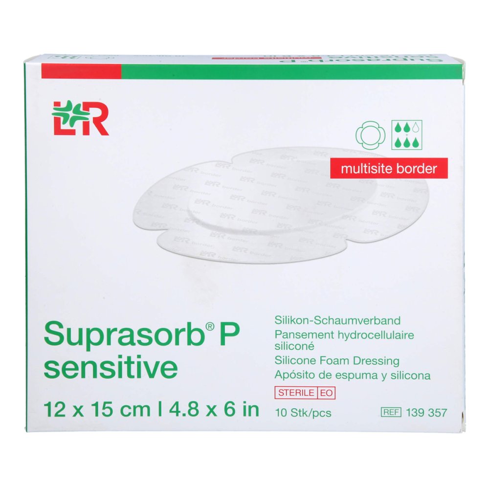 Das Produktfoto zeigt Suprasorb P Sen.Pu-Schaumv.Multis.Bor.12x15cm (10 stk) PZN 15785969