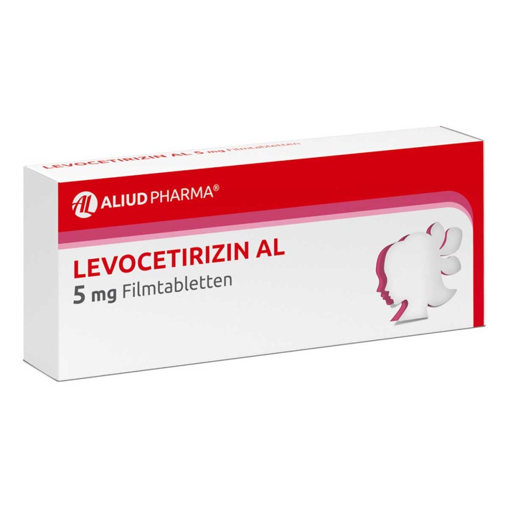 Das Produktfoto zeigt Levocetirizin Al 5 Mg Filmtabletten (20 stk) PZN 15817244