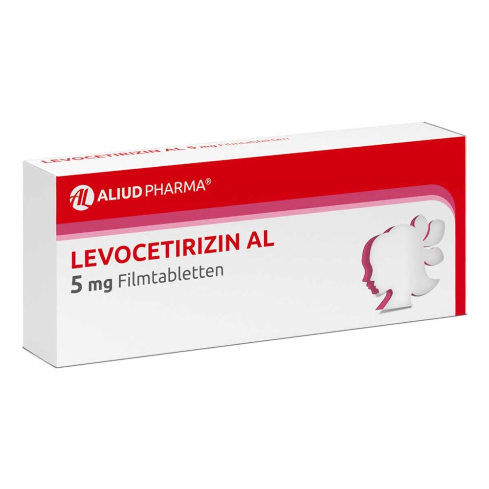Das Produktfoto zeigt Levocetirizin Al 5 Mg Filmtabletten (50 stk) PZN 15817250