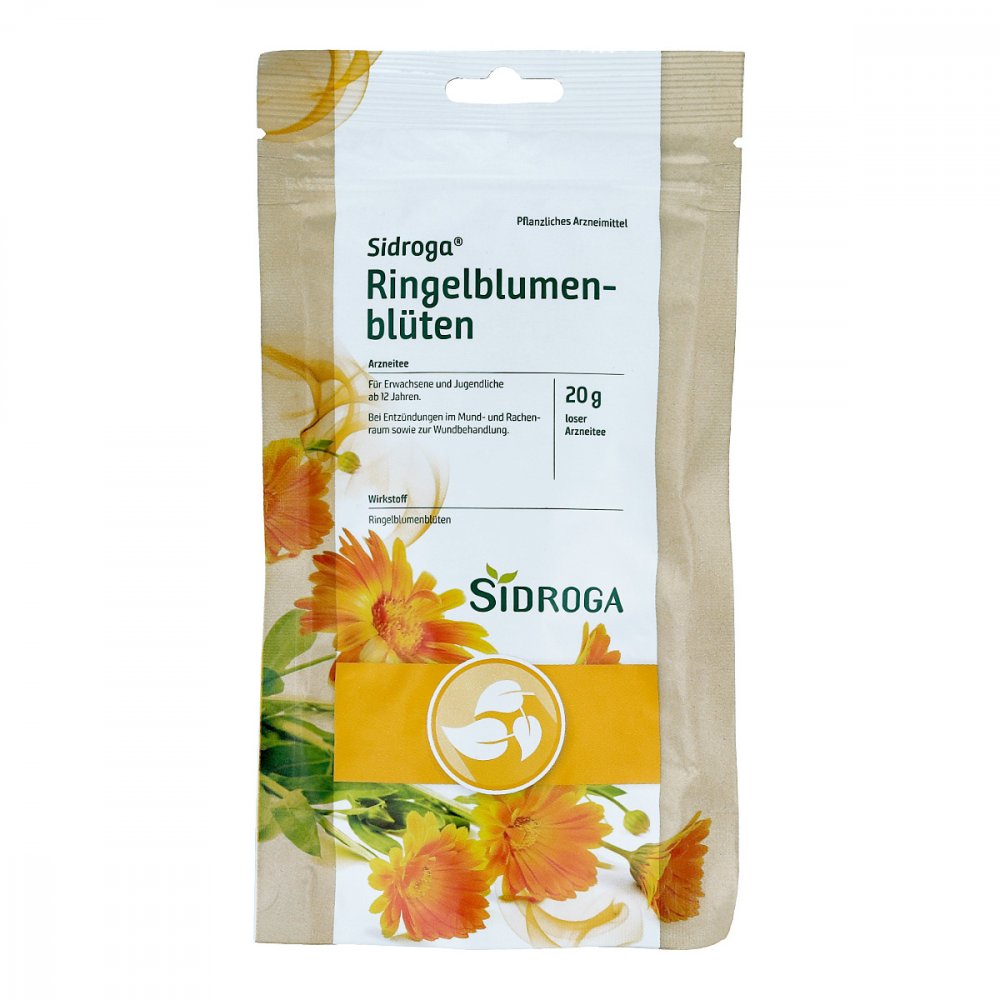 Das Produktfoto zeigt Sidroga Ringelblumenblüten Arzneitee Lose (20 g) PZN 15821116