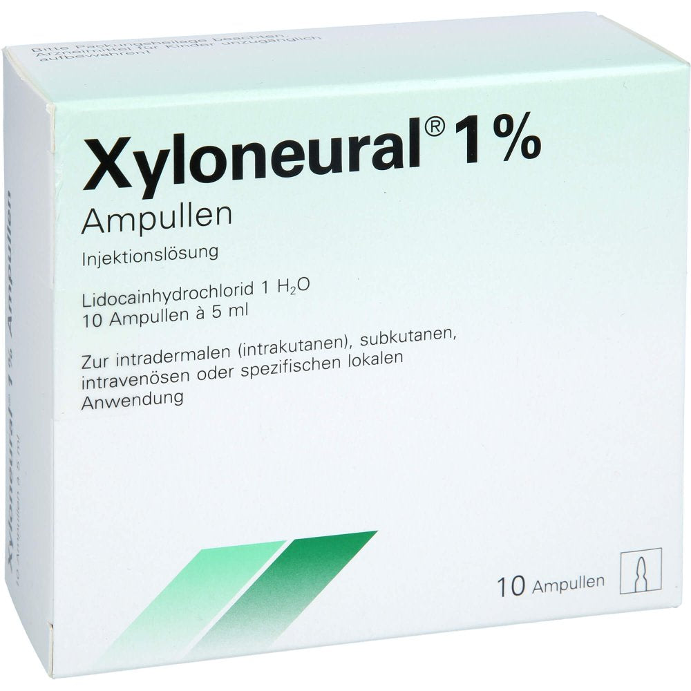 Das Produktfoto zeigt Xyloneural 1% Injektionslösung Ampulle (10X5 ml) PZN 16020683