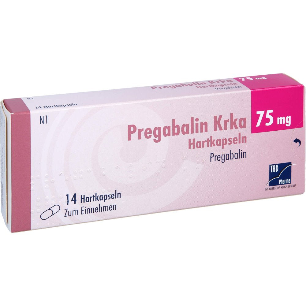 Das Produktfoto zeigt Pregabalin Krka 75 Mg Hartkapseln (14 stk) PZN 16031899