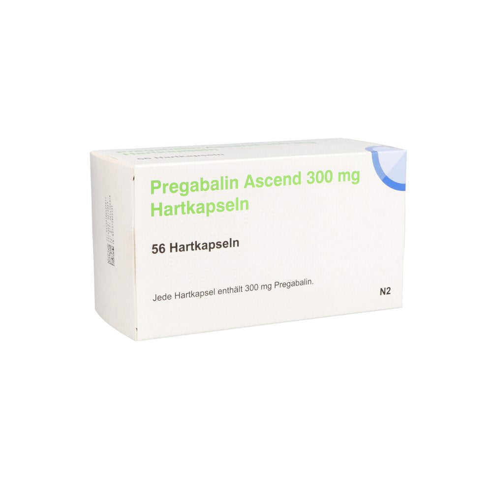 Das Produktfoto zeigt Pregabalin Ascend 300 Mg Hartkapseln (56 stk) PZN 16042561