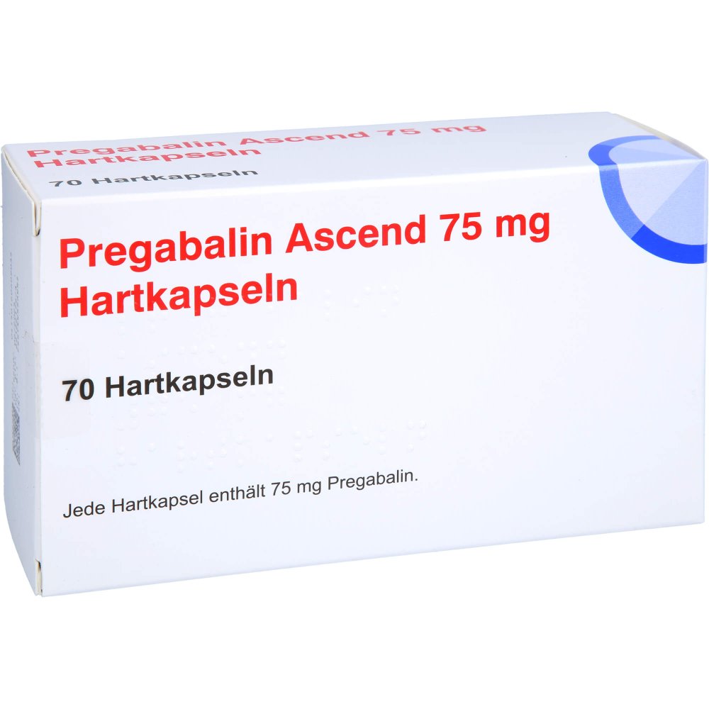 Das Produktfoto zeigt Pregabalin Ascend 75 Mg Hartkapseln (70 stk) PZN 16060903
