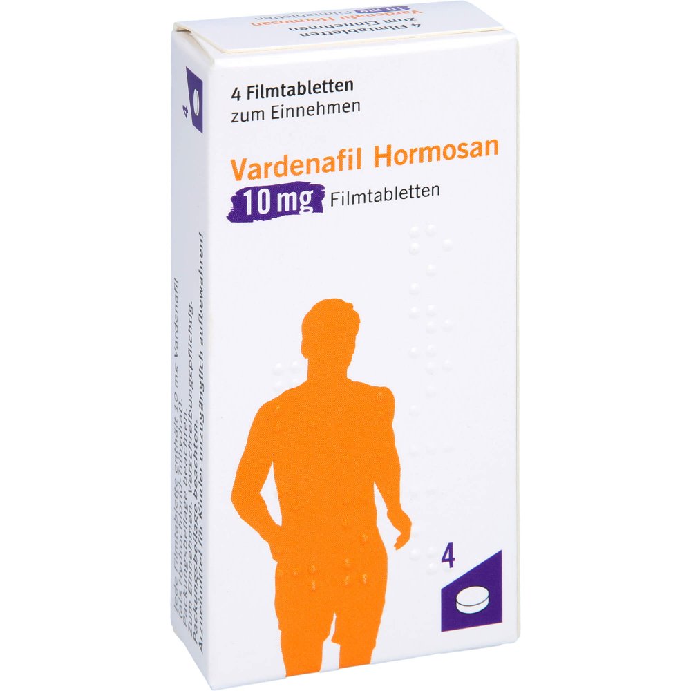 Das Produktfoto zeigt Vardenafil Hormosan 10 Mg Filmtabletten (4 stk) PZN 16120491