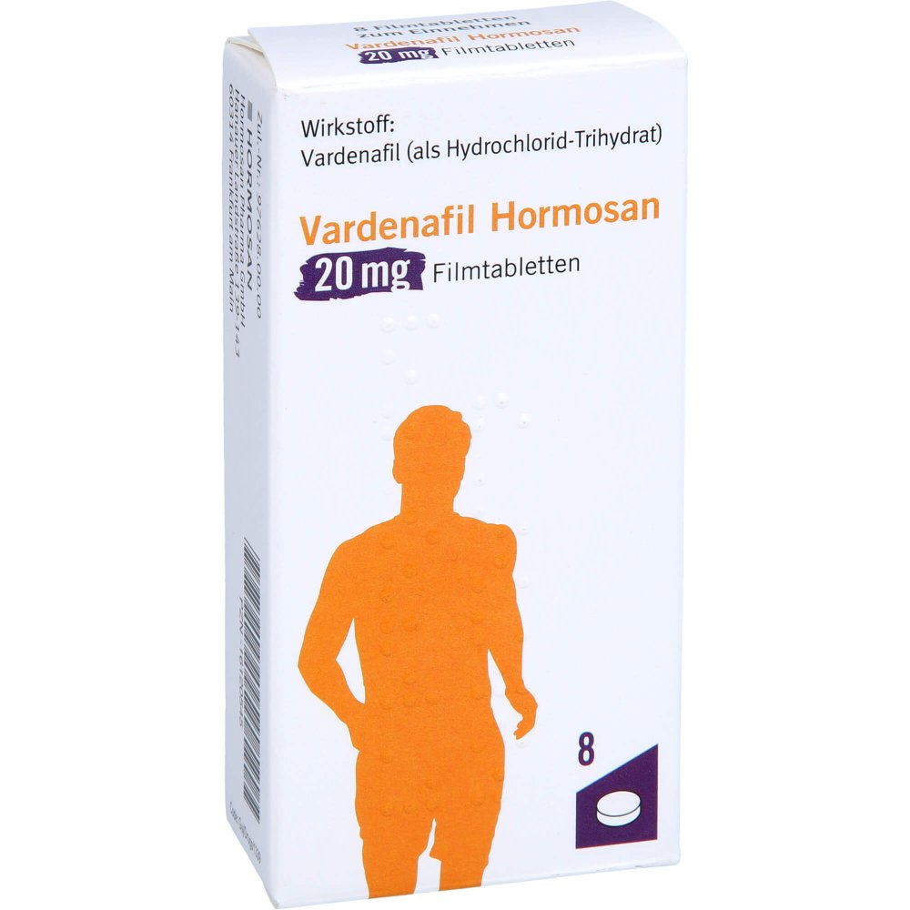 Das Produktfoto zeigt Vardenafil Hormosan 20 Mg Filmtabletten (8 stk) PZN 16120545