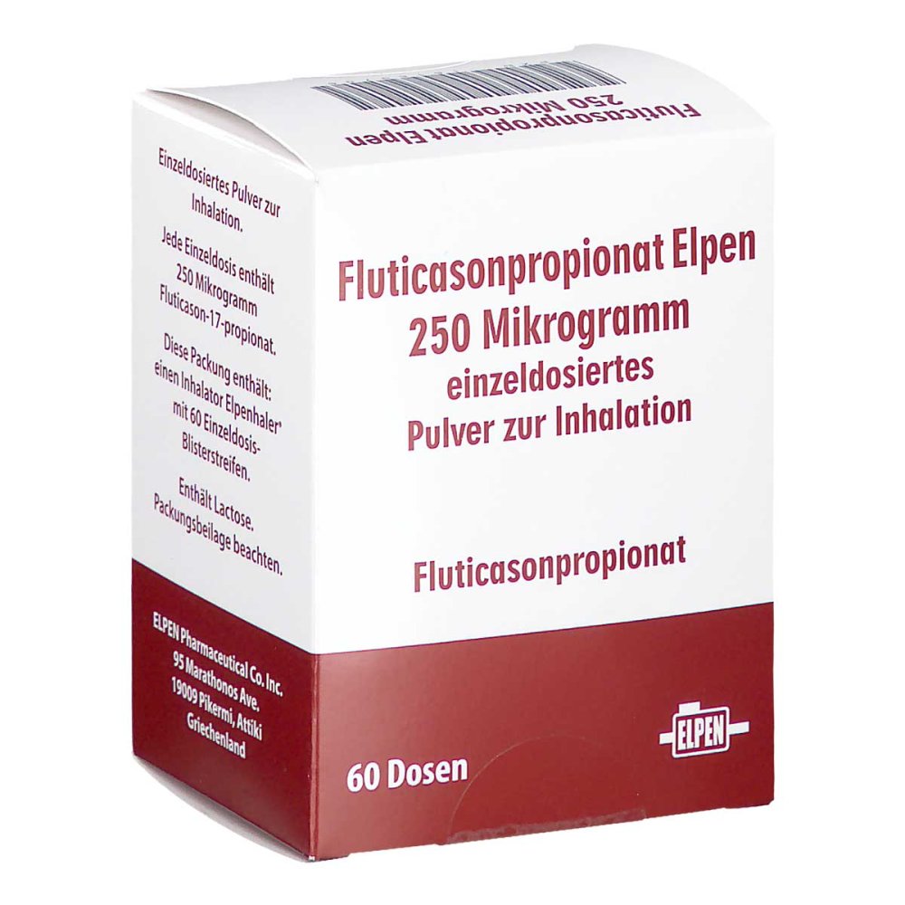 Das Produktfoto zeigt Fluticasonpropionat Elpen 250 Μg 60ed Plv.Z.Inh. (1X60 stk) PZN 16169706