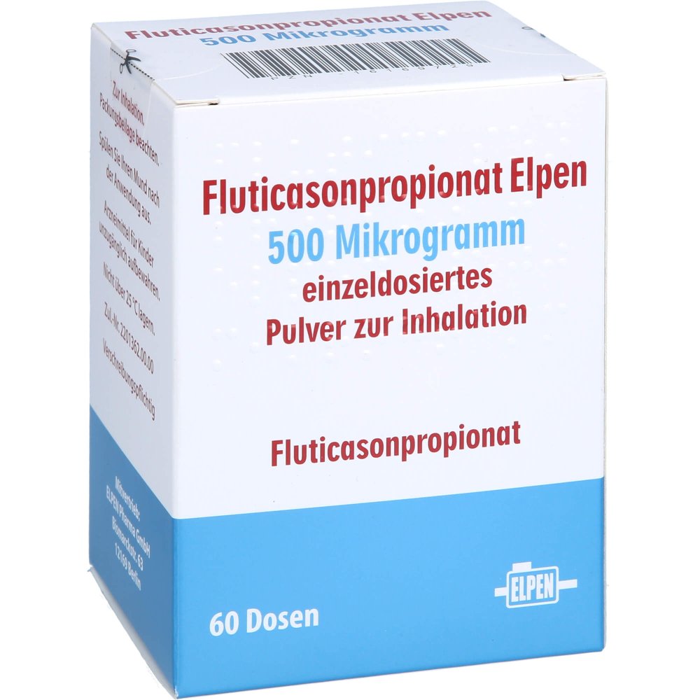 Das Produktfoto zeigt Fluticasonpropionat Elpen 500 Μg 60ed Plv.Z.Inh. (1X60 stk) PZN 16169729