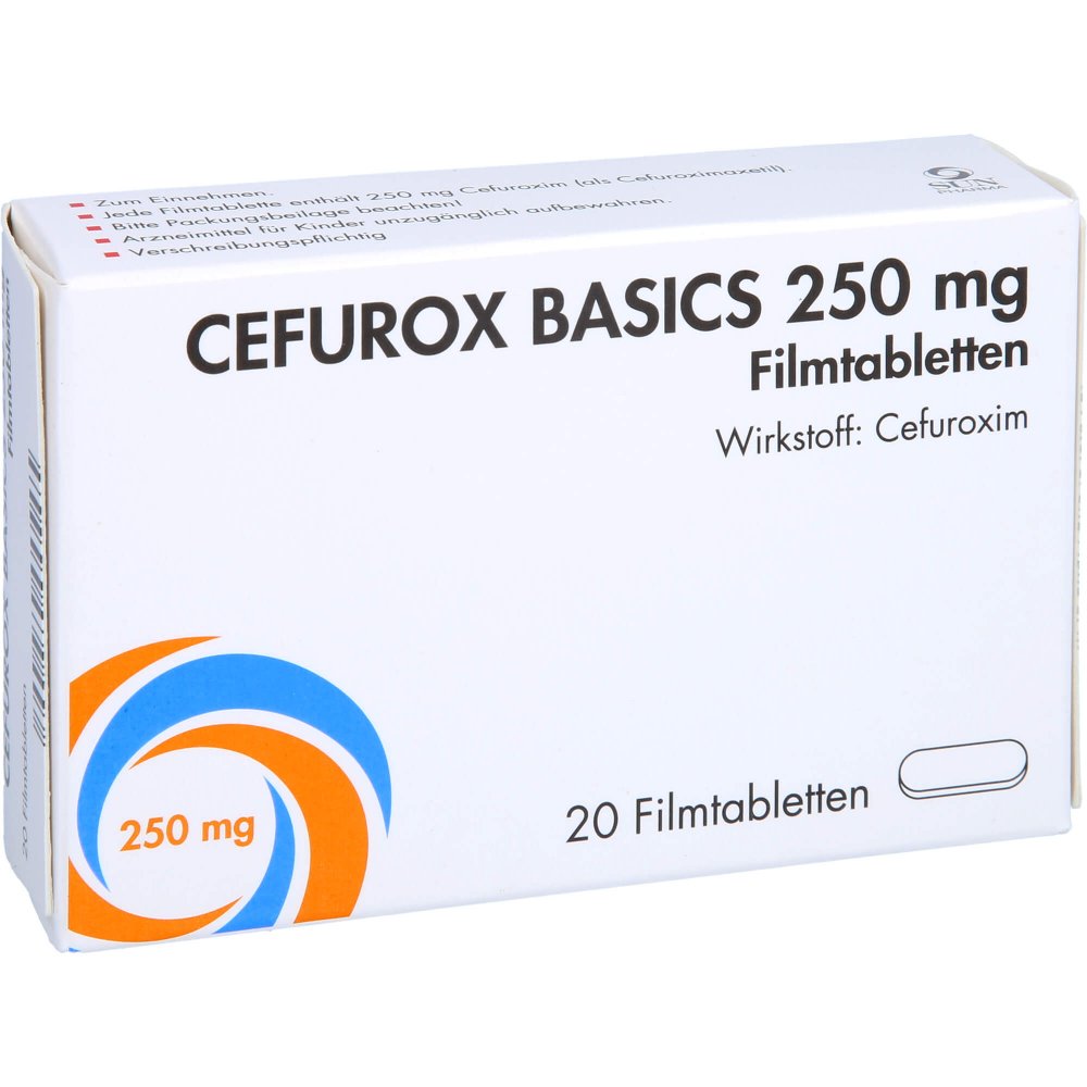 Das Produktfoto zeigt Cefurox Basics 250 Mg Filmtabletten Sun (20 stk) PZN 16230498