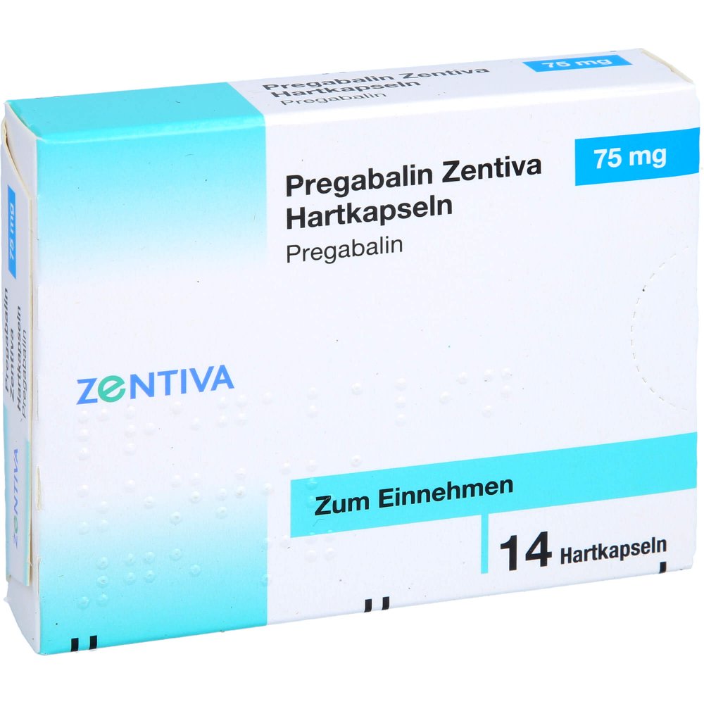 Das Produktfoto zeigt Pregabalin Zentiva 75 Mg Hartkapseln (14 stk) PZN 16321249