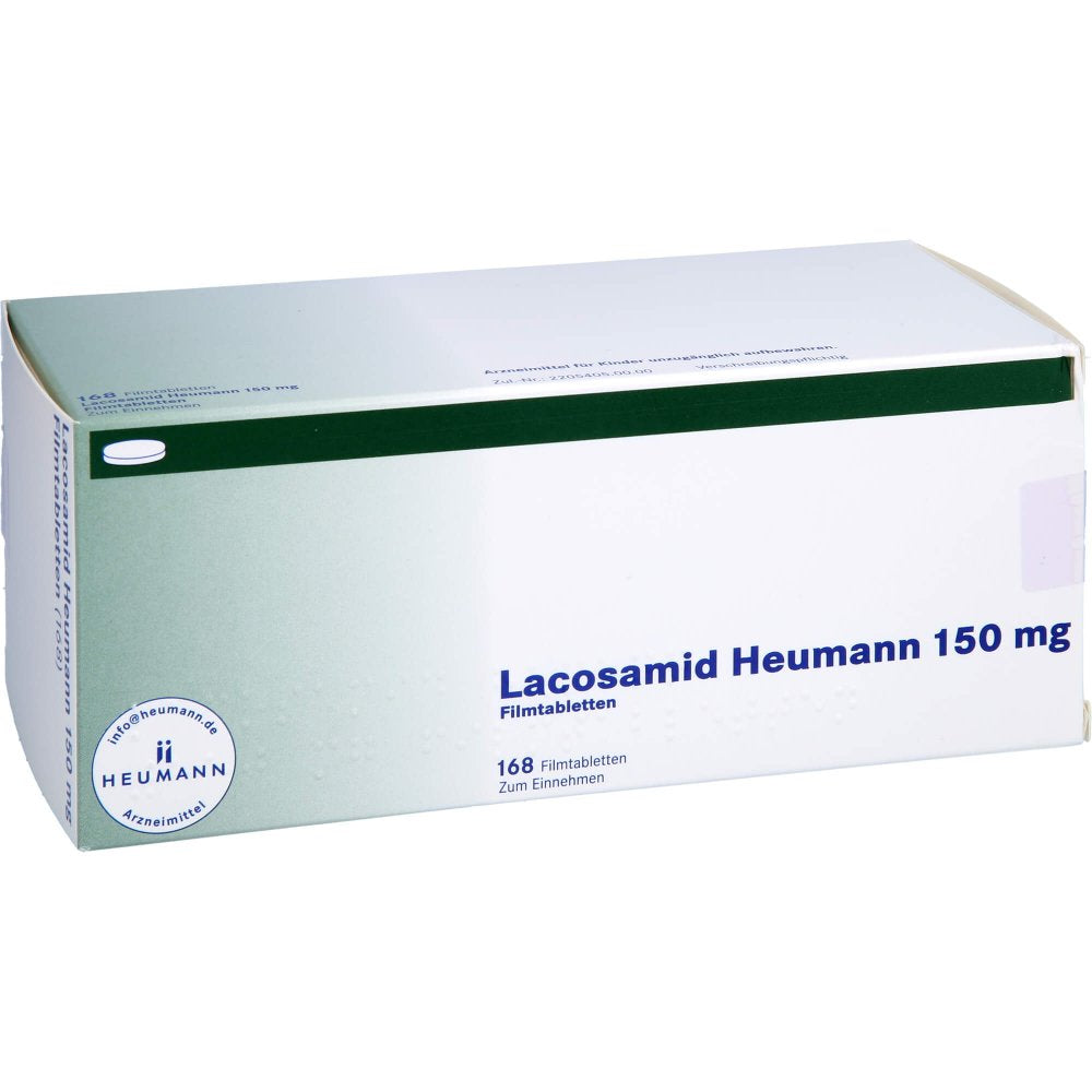 Das Produktfoto zeigt Lacosamid Heumann 150 Mg Filmtabletten (168 stk) PZN 16357939