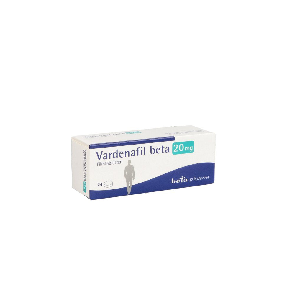 Das Produktfoto zeigt Vardenafil Beta 20 Mg Filmtabletten (24 stk) PZN 16358637
