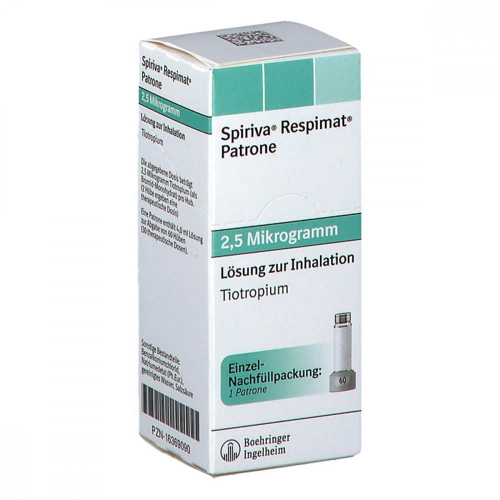 Das Produktfoto zeigt Spiriva Respimat 2,5 Μg Lsg.Z.Inh.Nachfüllpackung (1X4.0 ml) PZN 16369090