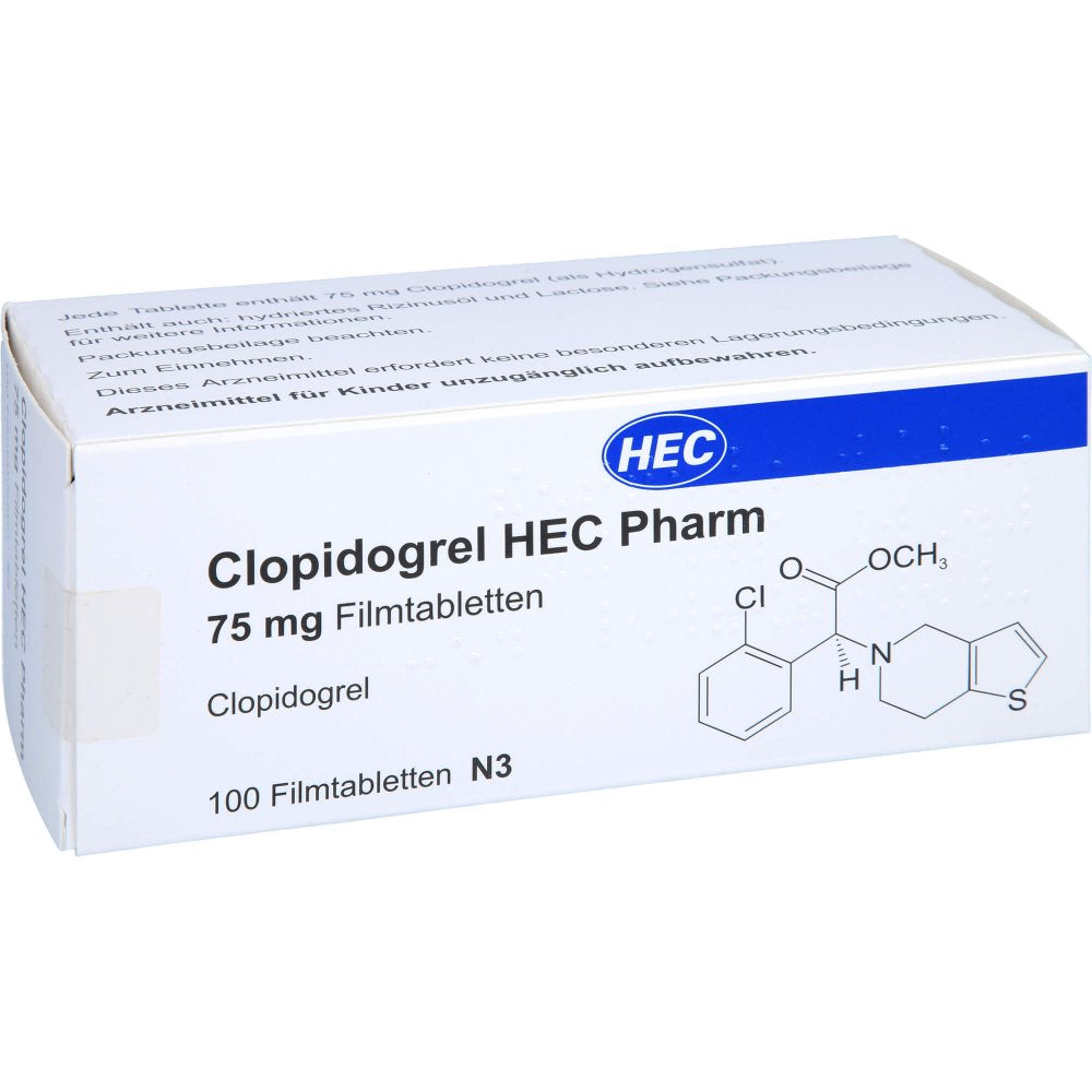 Das Produktfoto zeigt Clopidogrel Hec Pharm 75 Mg Filmtabletten (100 stk) PZN 16370041