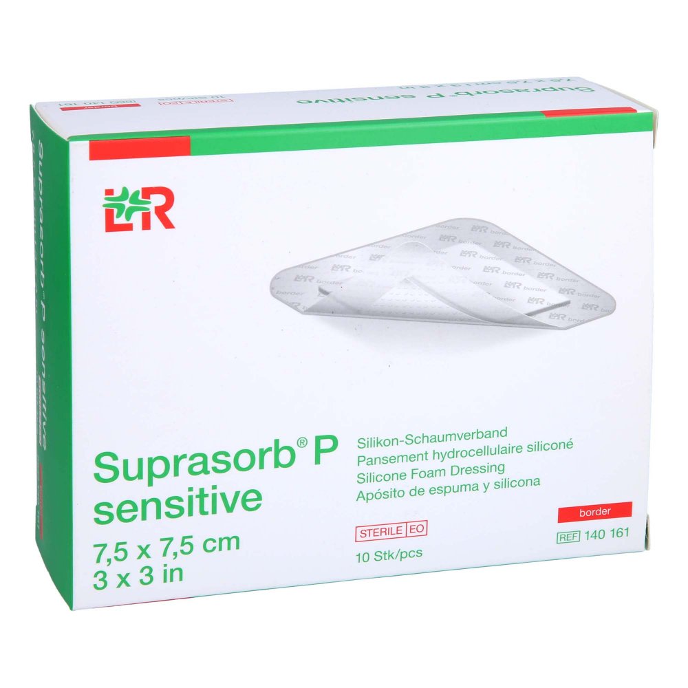 Das Produktfoto zeigt Suprasorb P Sensitive Pu-Schaumv.Border 7,5x7,5cm (10 stk) PZN 16394165