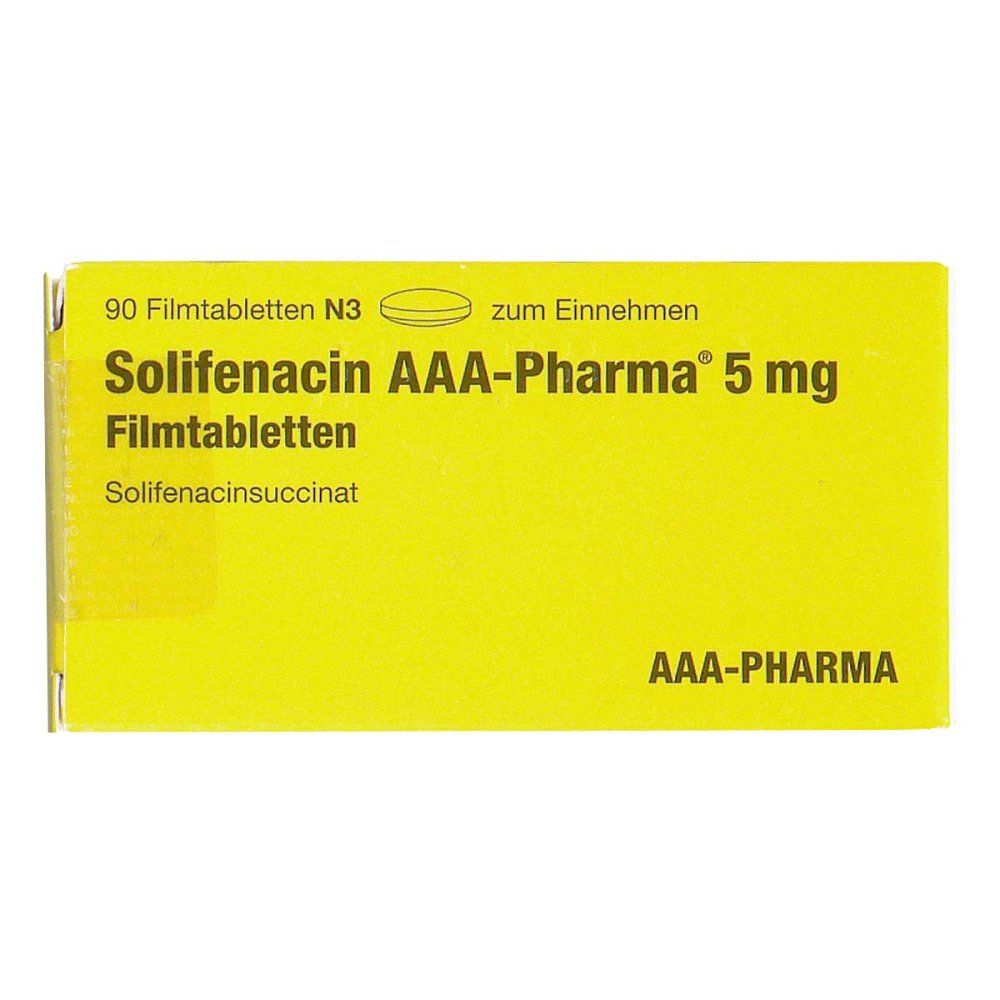 Das Produktfoto zeigt Solifenacin Aaa-Pharma 5 Mg Filmtabletten (90 stk) PZN 16487234