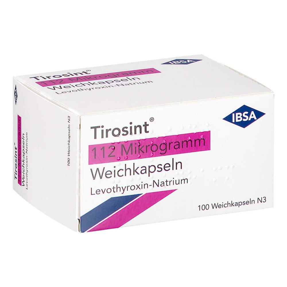 Das Produktfoto zeigt Tirosint 112 Mikrogramm Weichkapseln (100 stk) PZN 16499444