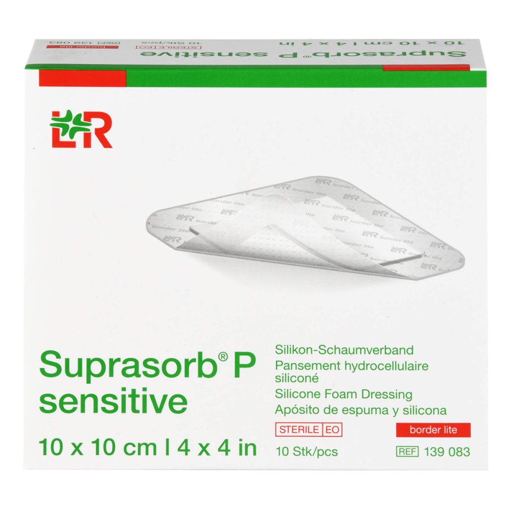 Das Produktfoto zeigt Suprasorb P Sensitive Pu-Schaumv.Bor.Lite 10x10cm (10 stk) PZN 16503832
