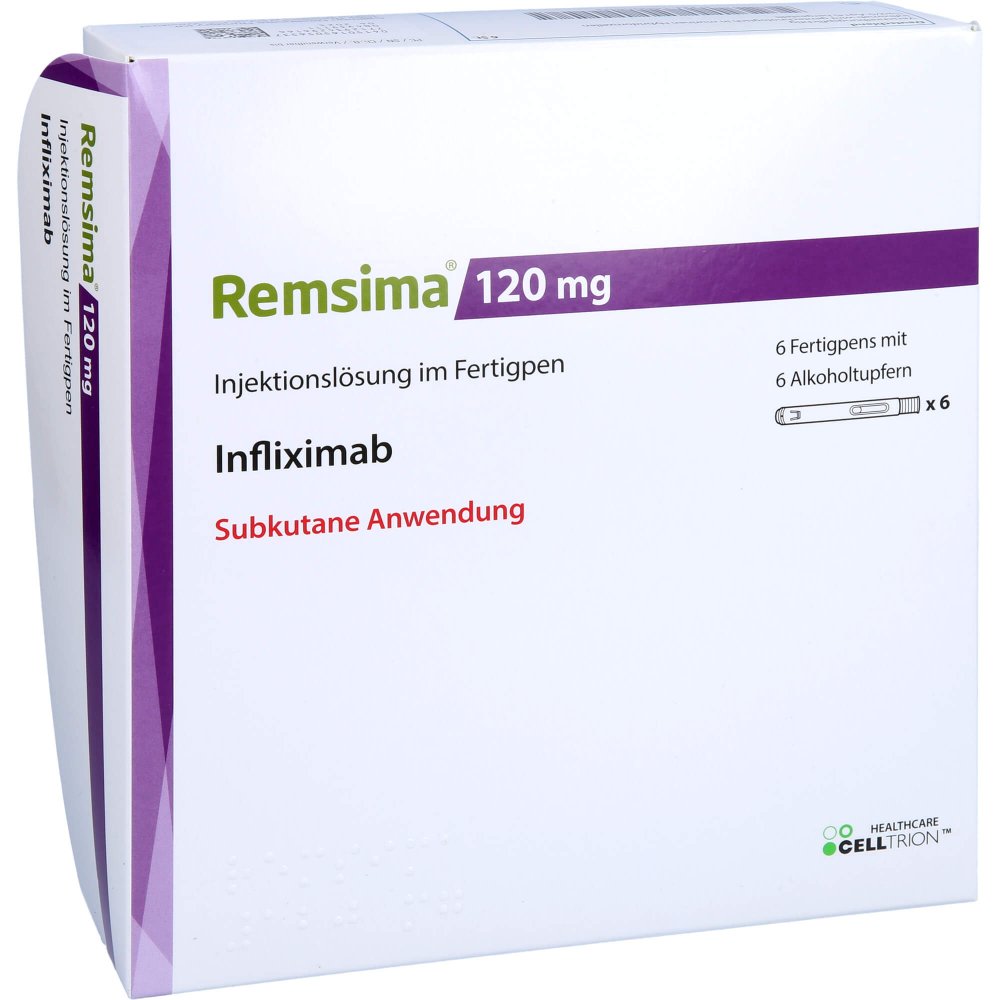 Das Produktfoto zeigt Remsima 120 Mg Injektionslösung Im Fertigpen (6 stk) PZN 16505653