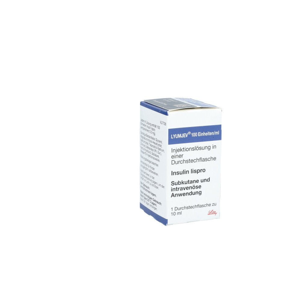 Das Produktfoto zeigt Lyumjev 100 E/Ml Injektionslösung I.E.Dsfl.10 Ml (1X10 ml) PZN 16508456