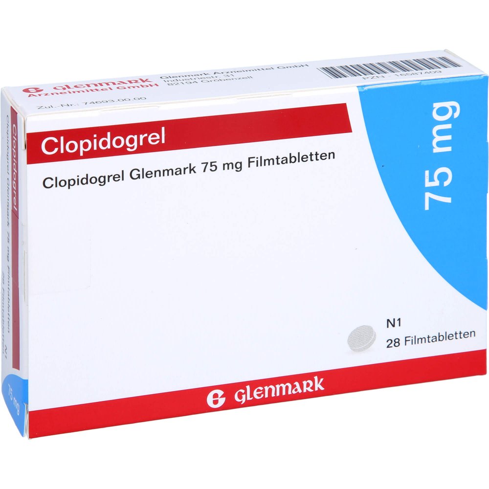 Das Produktfoto zeigt Clopidogrel Glenmark 75 Mg Filmtabletten (28 stk) PZN 16587409