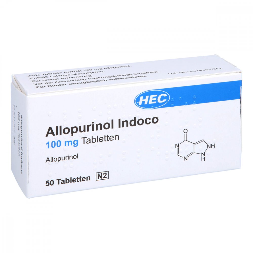 Das Produktfoto zeigt Allopurinol Indoco 100 Mg Tabletten (50 stk) PZN 16588567