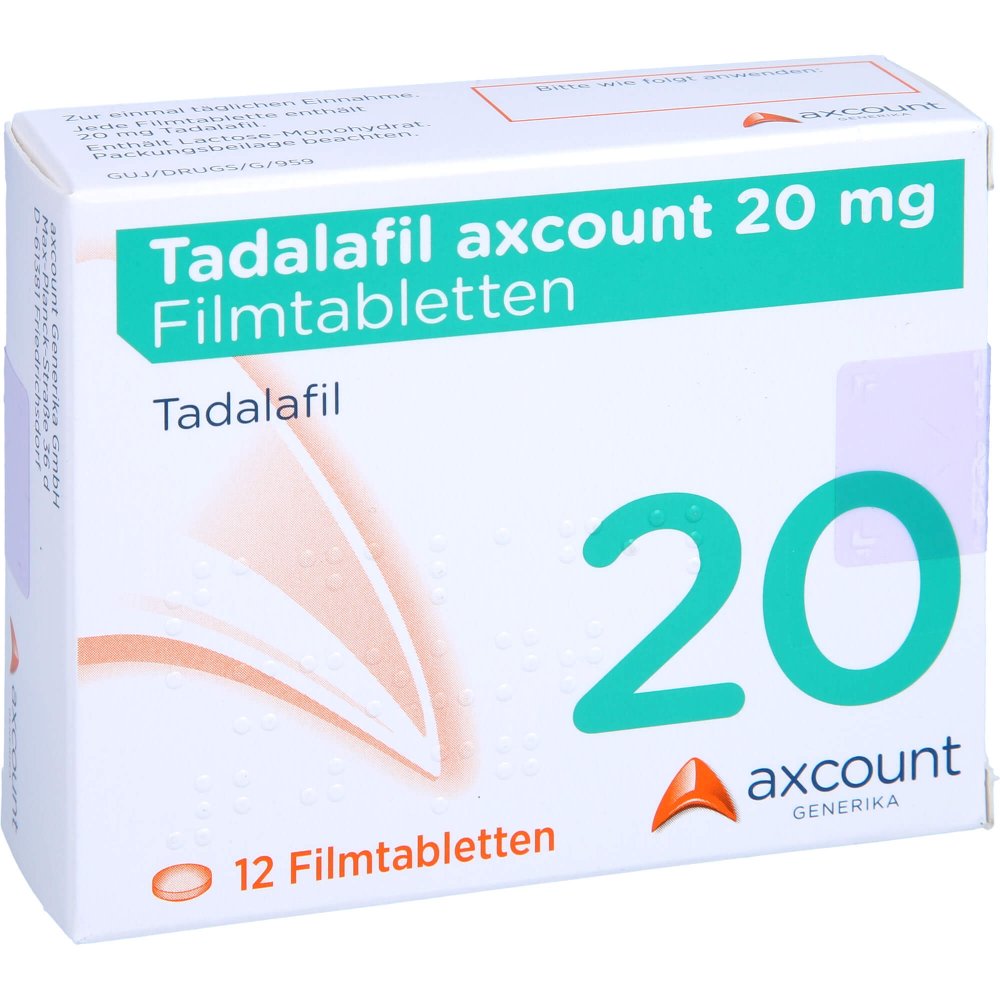 Das Produktfoto zeigt Tadalafil Axcount 20 Mg Filmtabletten (12 stk) PZN 16742815