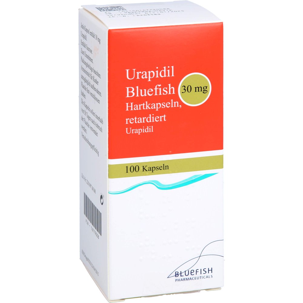Das Produktfoto zeigt Urapidil Bluefish 30 Mg Hartkapseln Retardiert (100 stk) PZN 16779008