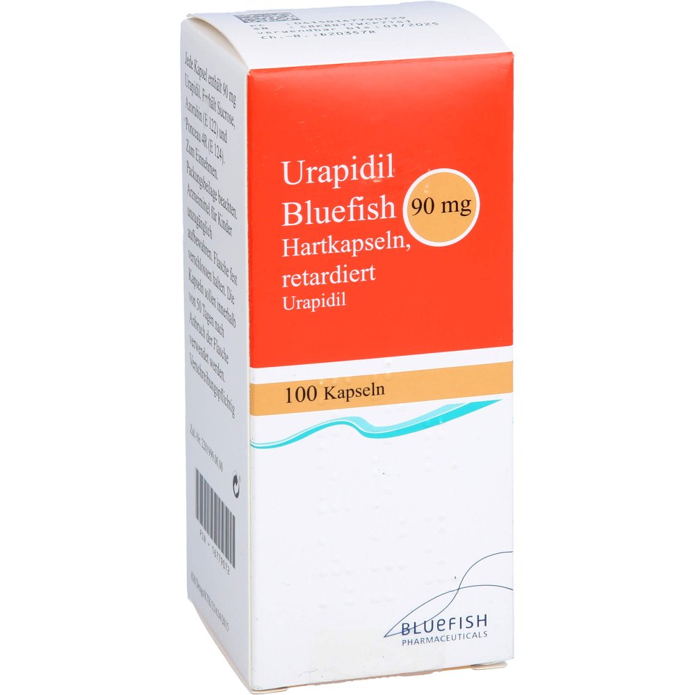 Das Produktfoto zeigt Urapidil Bluefish 90 Mg Hartkapseln Retardiert (100 stk) PZN 16779072